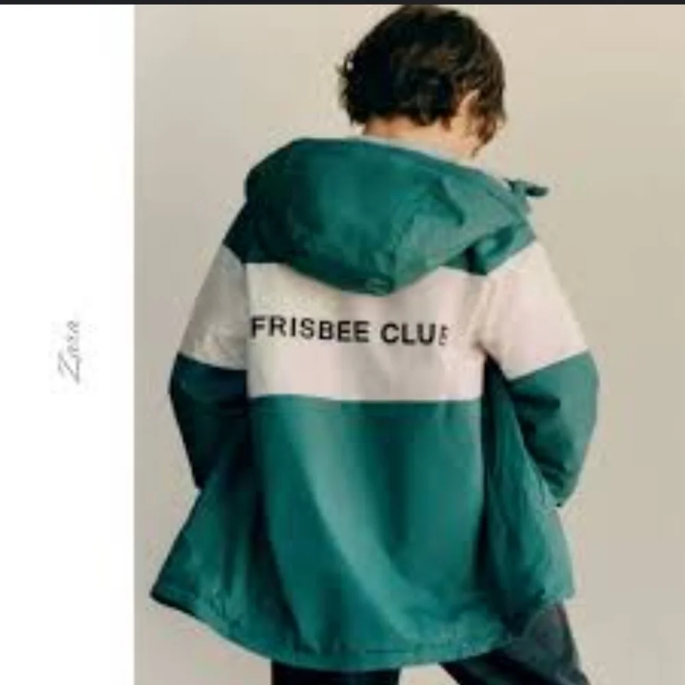 Zara Boys Frisbee Club Zip Up Hooded Lined Rain Jacket Coat Size 9